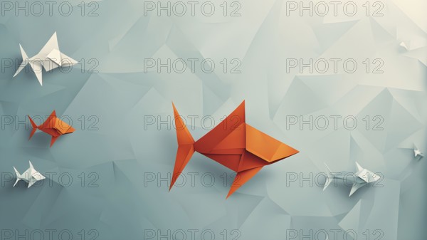 Abstract origami fish wallpaper illustration, AI generated