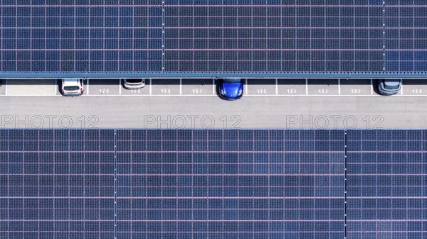 Largest charging park in the world at Merklingen Swabian Alb railway station. Symbolic photo. 259 covered stations for electric cars are located under two 160 and 190 metre long roofs. The Swabian Alb special-purpose association and the state are investing around five million euros in the charging park. Merklingen, Baden-Württemberg, Germany