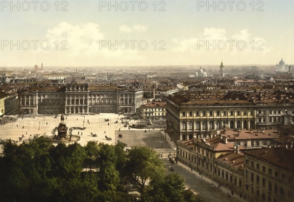 Imperial Council Square, West Side, St. Petersburg, Russia, c. 1890, Historic, digitally enhanced reproduction of a photochrome print of the period