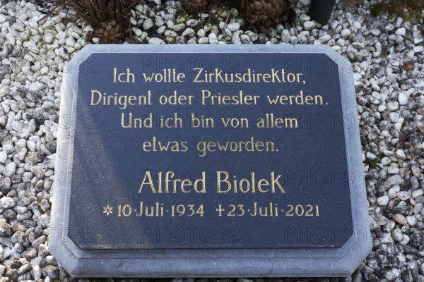 Stone slab with grave inscription Alfred Biolek, circus director, conductor, priest, Cologne Melaten Cemetery, Cologne, North Rhine-Westphalia, Germany