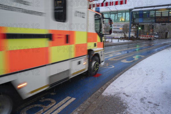 Ambulance on an emergency lane at the University Hospital, Erlangen, Middle Franconia, Bavaria, Germany