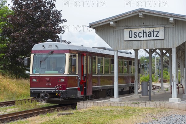 Railcar 137515, Döllnitzbahn in the narrow-gauge railway station of Oschatz, North Saxony, Saxony, Germany