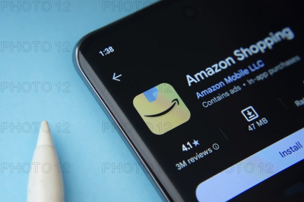 The Amazon shopping app from Google Playstore is displayed on a smartphone screen