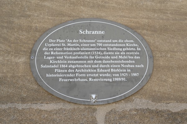 Information sign at the former Schranne, Bismarckanlage 20, Weißenburg, Middle Franconia, Bavaria, Germany