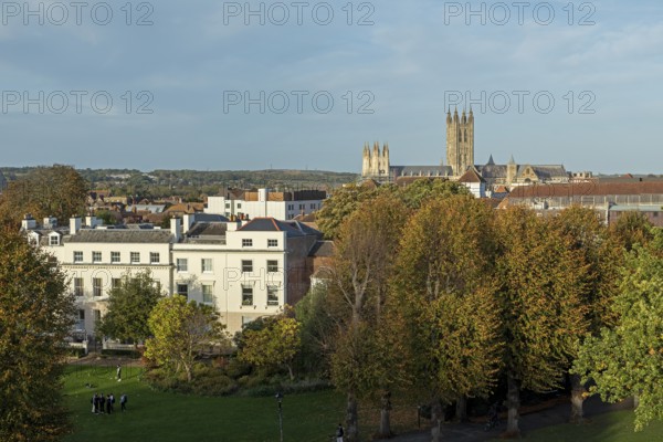 View of the Cathedral from Dane John Mound, Canterbury, Kent, England, United Kingdom