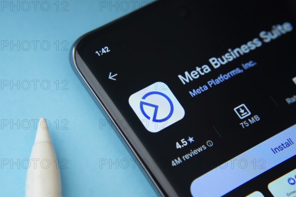 The Meta Business suite app from Google Playstore is displayed on a smartphone screen