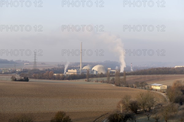 Energy transition, shutdown Neckarwestheim nuclear power plant, field landscape, Neckarwestheim, Baden-Württemberg, Germany