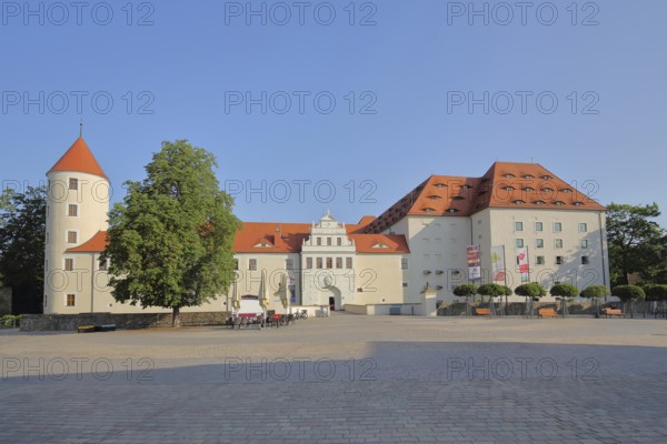 Castle Square with Renaissance Freudenstein Castle, Freiberg, Saxony, Germany