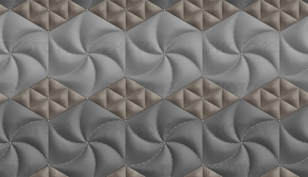 Unique 3D wallpaper featuring alternating gray and brown leather-textured hexagonal and rhombus-shaped panels, blending modern luxury with a geometric aesthetic