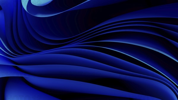 Smooth, flowing blue waves form an abstract background, resembling a digital landscape. The design evokes a sense of technology and modernity, suitable for various applications