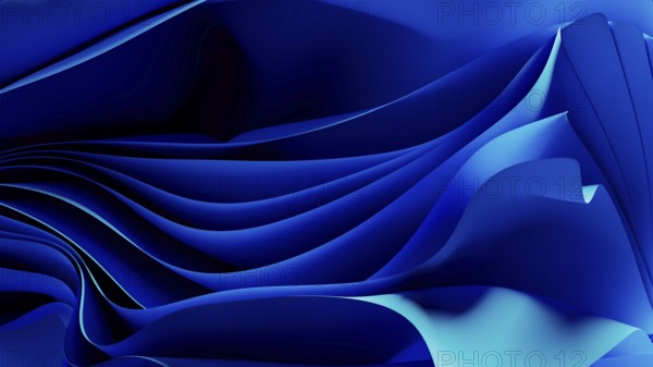 Smooth, flowing blue waves form an abstract background, resembling a digital landscape. The design evokes a sense of technology and modernity, suitable for various applications
