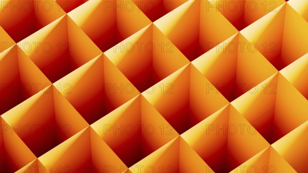 This graphic features an arrangement of 3D cubes in bright orange tones, forming an abstract composition against a seamless gradient backdrop