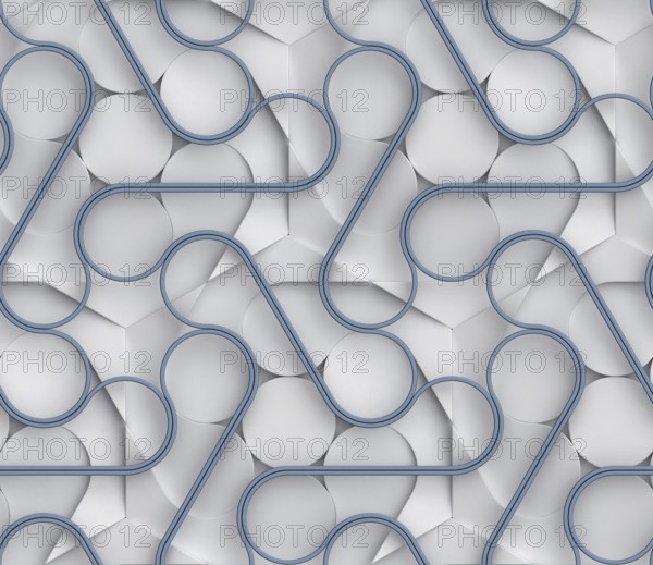 Futuristic 3D seamless pattern featuring metallic gray tones and blue ribbon-like interwoven shapes, perfect for modern textures and stylish visual designs
