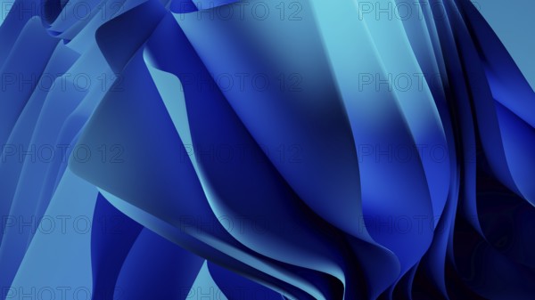 Smooth, flowing blue waves form an abstract background, resembling a digital landscape. The design evokes a sense of technology and modernity, suitable for various applications