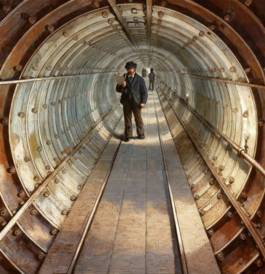 The Tower Subway in 1870, a tunnel beneath the River Thames in central London, England, United Kingdom