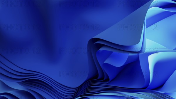 Smooth, flowing blue waves form an abstract background, resembling a digital landscape. The design evokes a sense of technology and modernity, suitable for various applications