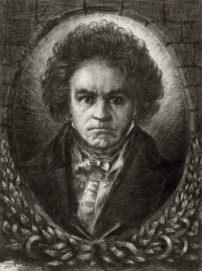 Ludwig van Beethoven, 1770 -1827, German composer, etching by Willy Rudinoff, c. 1930