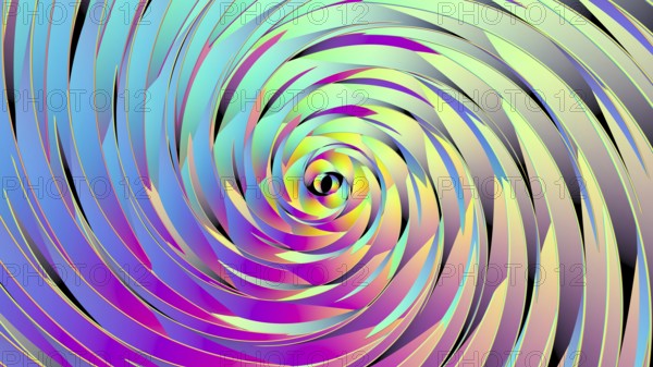 A mesmerizing illustration of intricate sacred geometry rotating in vibrant hues. This captivating spiral evokes a sense of mystical wonder and colorful harmony