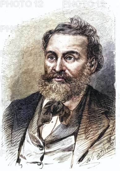 Louis Favre (d. 1879) Swiss railway engineer who was commissioned to build a railway tunnel through the Alps under the St Gothard Pass, from La Science Illustree (Paris, 1895), Historical, digitally restored reproduction from a 19th century original, Record date not stated