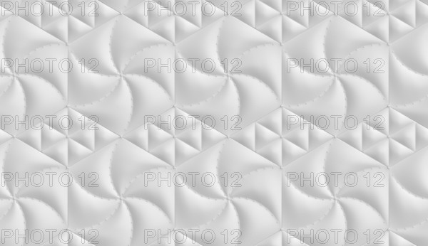 Luxurious white 3D wallpaper featuring hexagonal and rhombus-shaped panels with a soft, leather-like texture, perfect for elegant and modern interior design concepts