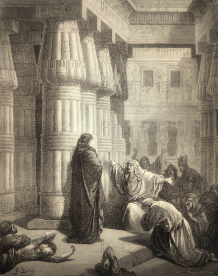 The Egyptians Ask Moses to Depart, woodcut by Gustave Doré