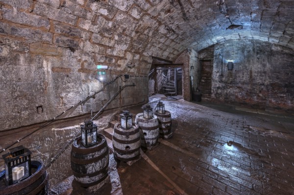 Historic rock cellar, beer cellar of an inn, built in the 17th century, market square, Lauf an der Pegnitz, Middle Franconia, Bavaria, Germany