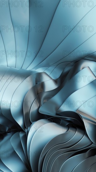 A captivating metallic blue abstract design featuring fluid 3D wave like textures. This vibrant pattern creates a sense of motion and depth, perfect for modern design projects