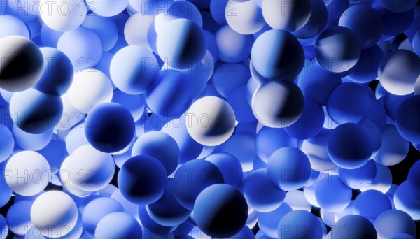A mesmerizing illustration of 3D blue spheres clustered together, creating a dynamic and abstract visual pattern. The varying shades add depth and intrigue to the composition