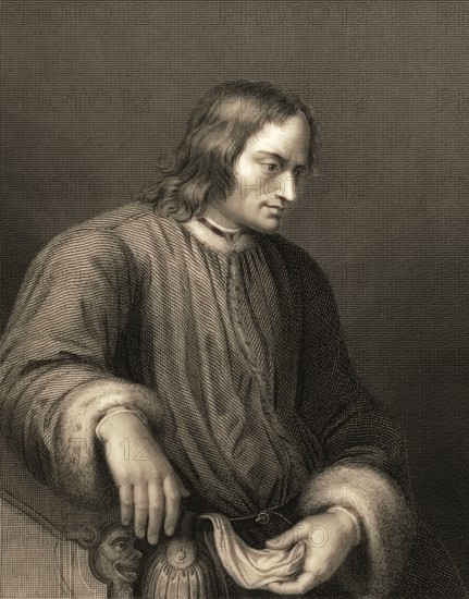 Portrait of Lorenzo I de Medici, or Lorenzo the Magnificent, 1449, 1492, an Italian politician and town lord of Florence