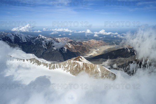 Mountains with snow and glaciers, aerial view, Alaska Range, Denali National Park, Alaska, USA