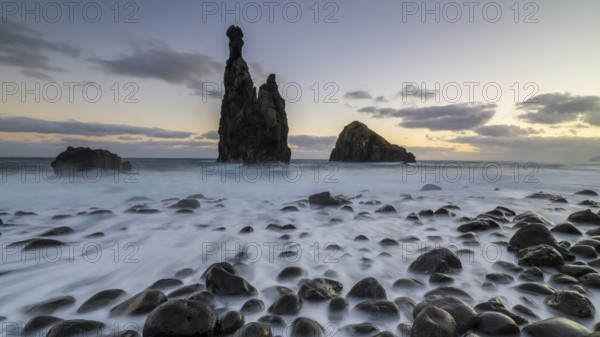 Ilheus da Rib volcanic rock formation on the cliffs of Ribeira da Janela, Madeira, Portugal