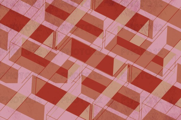 An abstract geometric pattern featuring overlapping red translucent shapes creating a complex and dynamic visual effect. Ideal for backgrounds and design projects