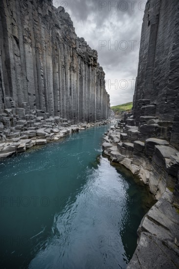 Stuðlagil Canyon, turquoise river between basalt columns, Egilsstadir, Iceland