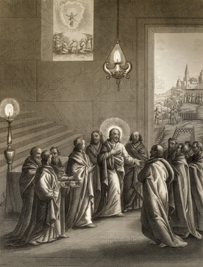 In a little while you will not see Me, after the Last Supper, New Testament, steel engraving 1853, digitally restored