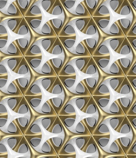 Futuristic grid white and gold metal shapes on white background. High quality seamless realistic texture