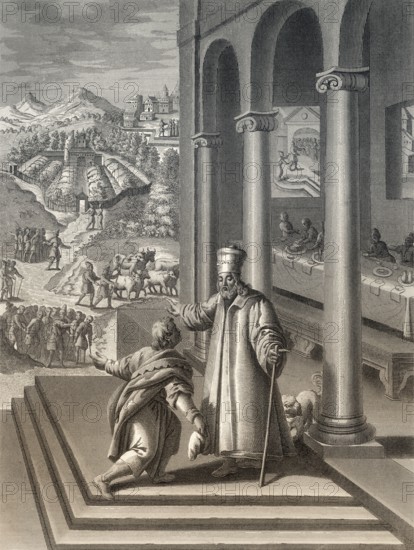 The Parable of the Great Banquet, New Testament, steel engraving 1853, digitally restored