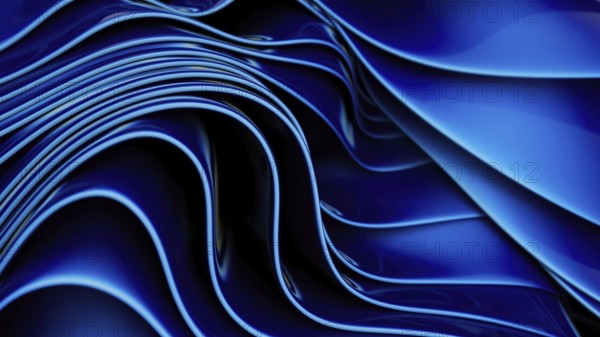 A striking abstract visual of fluid waves in deep blue hues, featuring smooth curves and shiny highlights. Perfect for artistic and modern design projects