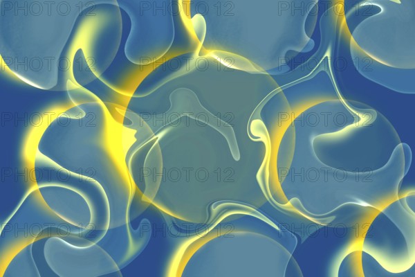 Vivid abstract background with flowing blue and yellow shapes creating a visually soothing scene, perfect for creative projects