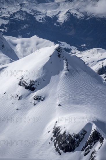 Snow-covered mountain landscape, Bernese Alps, Bernese Oberland, Switzerland