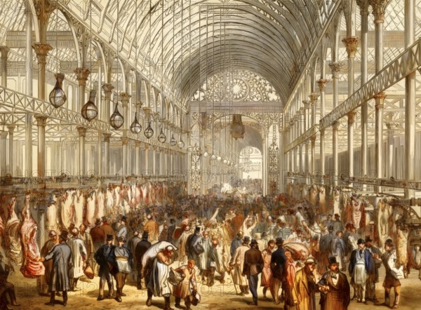 Smithfield Market, meat and poultry market hall, 19th century, London, UK