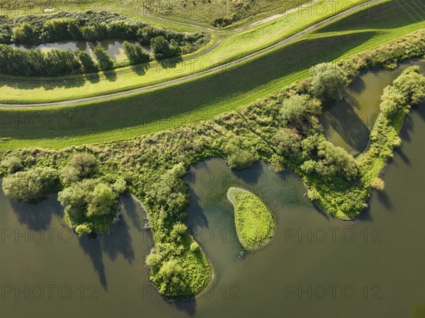 Haltern-Marl, North Rhine-Westphalia, Germany - Lippe, flood protection in the Haltern-Lippramsdorf-Marl area (HaLiMa) . Flood protection on the River Lippe by relocating the dyke and thus extending the floodplain. TopShot-Down