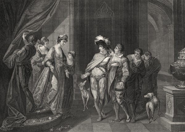 Das Gespräch zwischen König Edgar oder Eadgar von England, 944-975, und Elfrida oder Aelfthrith, um 970 n. Chr.