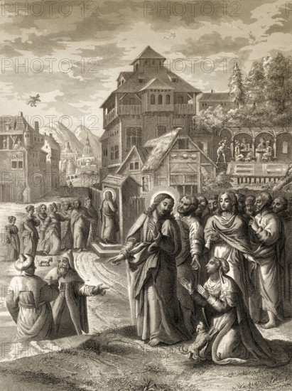 The Faith of a Canaanite Woman, New Testament, steel engraving 1853, digitally restored