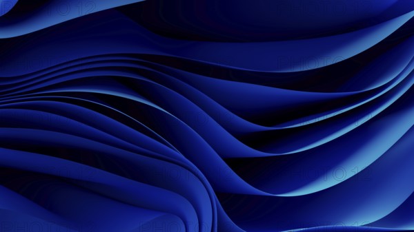 Smooth, flowing blue waves form an abstract background, resembling a digital landscape. The design evokes a sense of technology and modernity, suitable for various applications