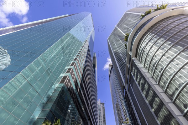 Miami downtown financial skyline and business shopping center near Biscayne bay and South beach