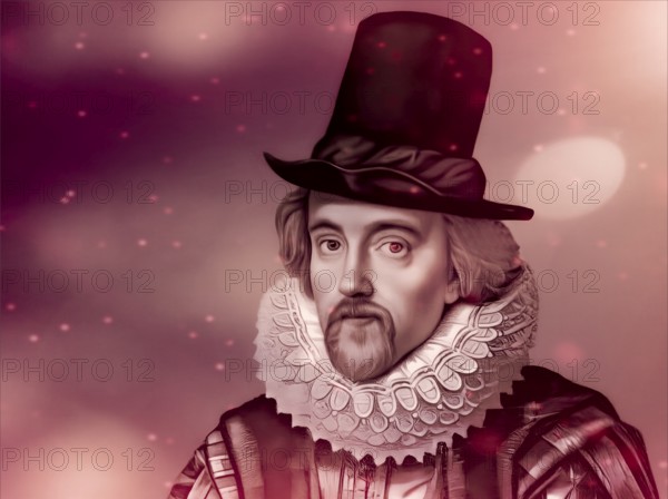 Portrait of Sir Francis Bacon, Baron Baco of Verulam, 1561 - 1626, English lawyer, statesman, essayist, historian, intellectual reformer, philosopher and scientist, digitally edited