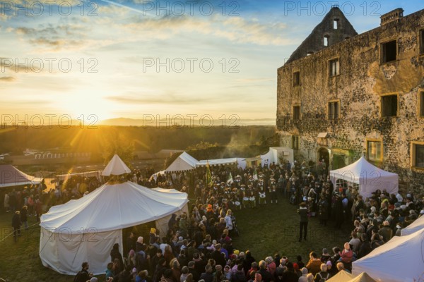 Medieval Christmas market, sunset, Burkheim, Vogtsburg, Kaiserstuhl, Baden-Württemberg, Germany