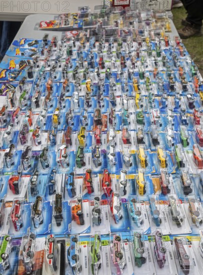Taylor, Michigan - Hot Wheels toy cars were on sale as thousands crowded the Hot Wheels Legends Tour in suburban Detroit. The tour allows custom car builders to show their work. Each year one car is picked to be the model for an actual Hot Wheels toy car that is sold worldwide