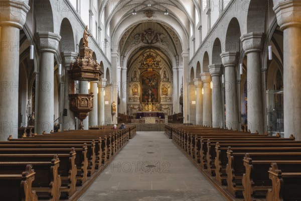Interior view of Constance Cathedral with various architectural styles in the historic old town of Constance, Konstanz district, Baden-Württemberg, Germany