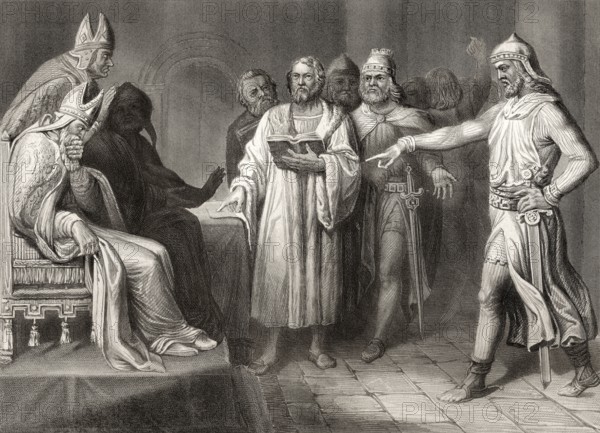 John Wycliffe, 1330, 1384, an English church reformer before a court